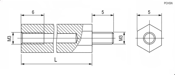 Стойка для платы шестигранник с резьбой M3 PCHSN-8 L=8mm латунь