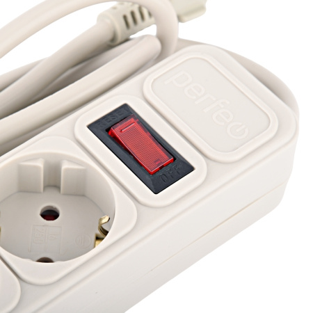 Сетевой фильтр  1.8м, 5 розеток Perfeo, REAL POWER, 16А, 3500Вт, с выключателем, тройная защита, серый