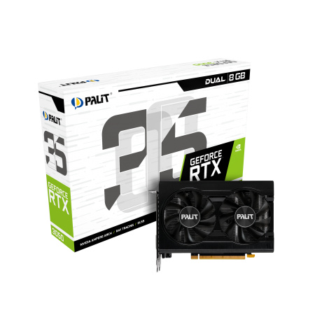 Видеокарта GeForce RTX3050 Palit 8Гб DUAL V1 GDDR6,128bit,DVI,HDMI,DP (NE63050018P1-1070D V1) ret