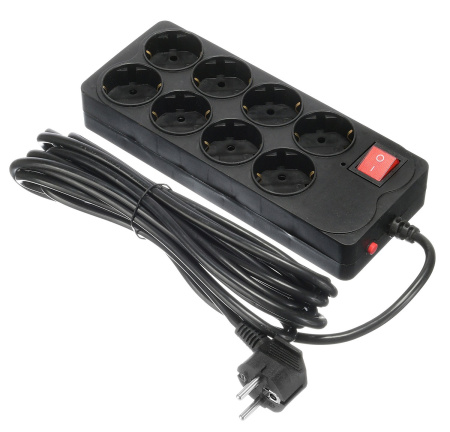 Сетевой фильтр  5.0м, 8 розеток Buro, 800SH-5-B, 10А, 2200Вт, с выключателем, черный, коробка