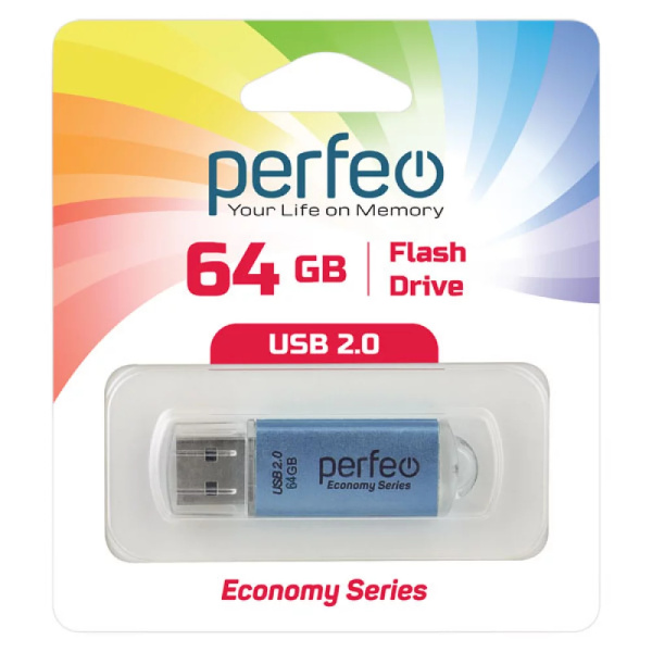 Флеш-накопитель USB2.0 64Gb Perfeo E01 (PF-E01N064ES) синий