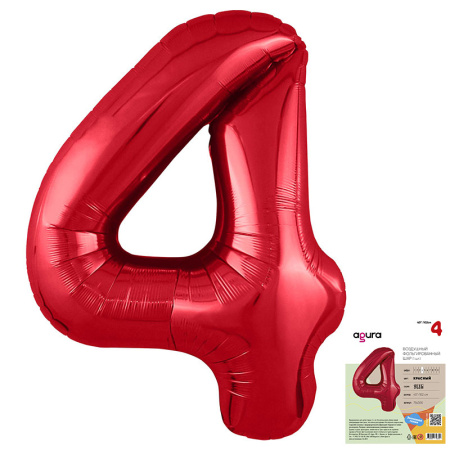 Цифра надувная "4 Красный Slim" 102см, фольгированная (756300)