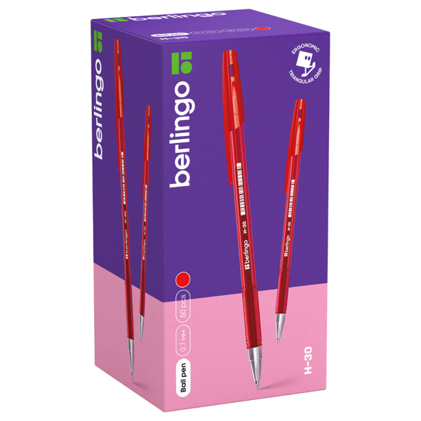 Ручка шариковая BERLINGO "H-30" 0,7мм., красная (KS2917)