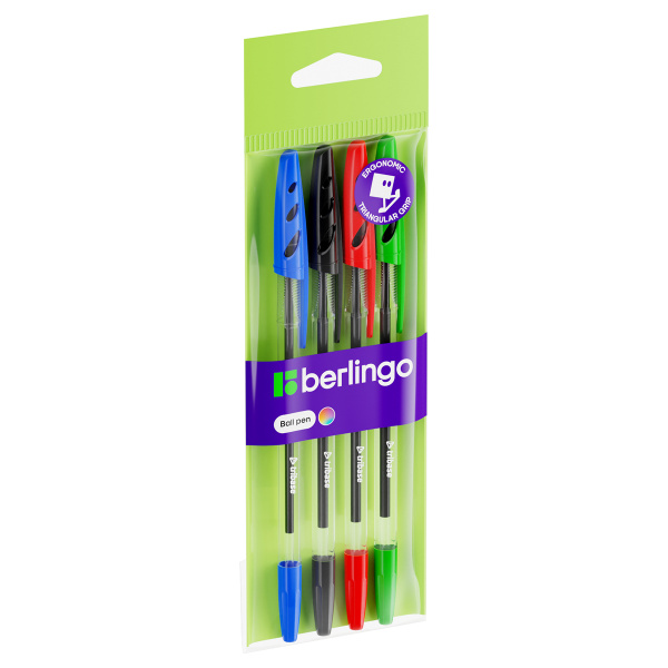 Набор ручек шариковых 04цв. BERLINGO "Tribase" 1мм. (CBp_10104)