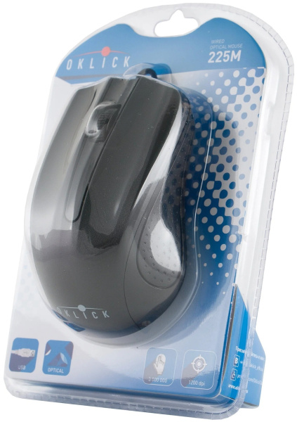 Мышь USB Oklick 225M оптическая, 1200dpi, кабель 1.3м, Black