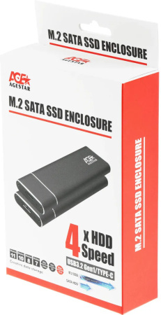 Внешний бокс для SSD M2 NGFF (B-key) AgeStar 3UBNF5C (BLACK) , алюминий, чёрный USB 3.2 Type-C