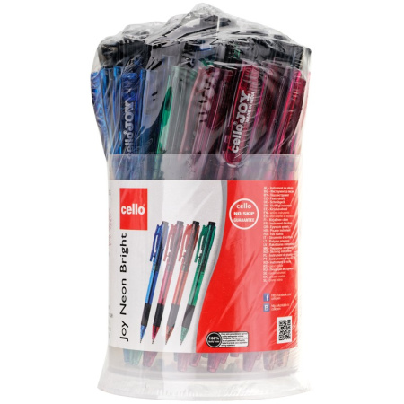 Ручка шариковая Cello "Joy Neon tinted" синяя, 0,7мм, автомат, грип, корпус ассорти, 352