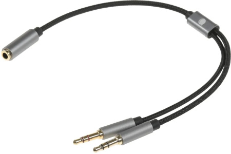 Кабель_аудио 3.5дж (F)-2*3.5дж (M) 0.2м черный UGREEN AV140 (20899)