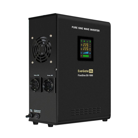 ИБП ExeGate FineSine SX-1000.LCD.AVR.2SH 1000VA/600W, LCD-дисплей, AVR, 2*Schuko, внешний АКБ 12В до 250Ач (в комплект не входит)