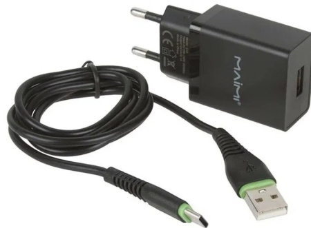 Зарядное_устройство - USB_2.1A+ кабель Lighting MAIMI T13, черный