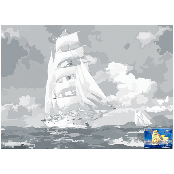 Холст на картоне Сонет "Парусник в море", 30*40см с контуром (141752)