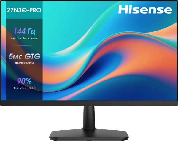 Монитор Hisense/ 27"/1920x1080, IPS/ELED, 16:9, матовый, 144Гц, время отклика 5мс, 250кд/м2, 1000:1, углы обзора 89 °(H)/89°(V), VGA, HDMI, Display Port, встроенный блок питания, встроенные колонки 2х2Вт, черный 2025
