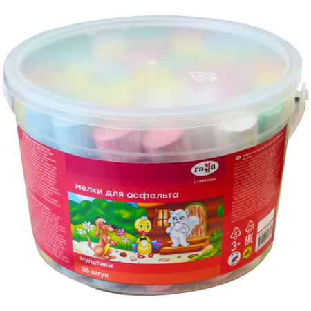 Нaбор цветного мела 9цв. 36шт. Гамма "Мультики" для асфальта, ведро (81220203)