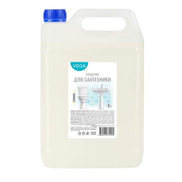 Чистящее средство для сантехники Vega "Лимон", гель, 5л (321091)