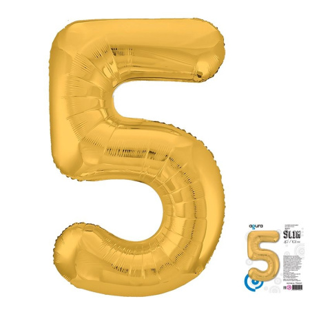 Цифра надувная "5 Золото Slim" 102см, фольгированная (754641)