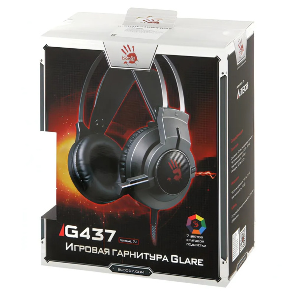 Игровая гарнитура A4Tech Bloody G437 мониторные кабель 1,8м, Black