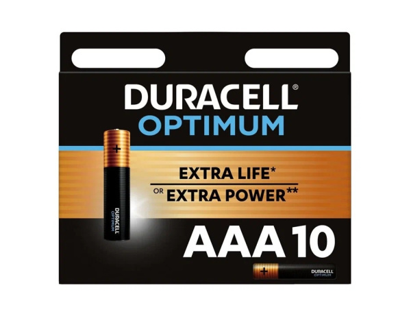 Батарейка AAA(LR03) DURACELL OPTIMUM упак 10шт./1,5В. щелочные