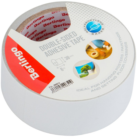 Клейкая лента двухсторонняя 38мм.*8м. Berlingo основа-полипропилен (FSn_380812)