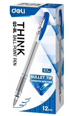 Ручка шариковая DELI "Think" синяя, 07мм (EQ2-BL)