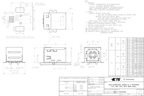 Разъем USB Type B 2.0, гнездо, на плату, угловой, SMD, Connfly DS1099-06-BN0R