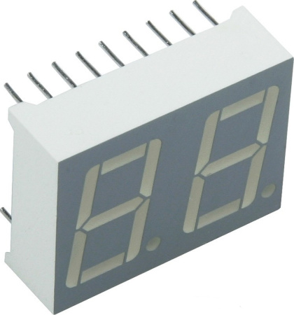 Индикатор цифровой, 2разряда, 25*19мм, 8.8., 7сегментный, CC, 18пин, зеленый, DC56-11GWA