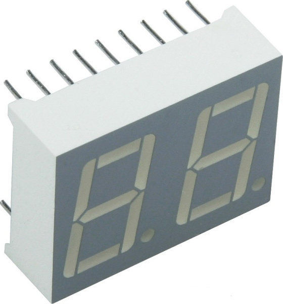 Индикатор цифровой, 2разряда, 25*19мм, 8.8., 7сегментный, CC, 18пин, зеленый, DC56-11GWA
