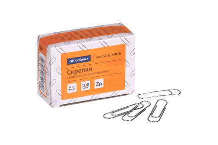 Скрепки 28мм. OfficeSpace 100шт., оцинкованные (CZ28_34070)
