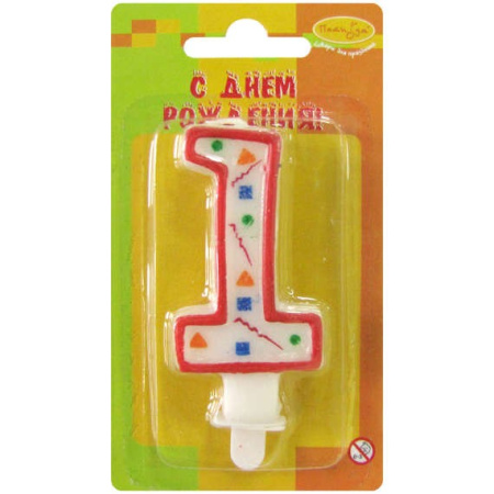 Свеча "Цифра 1" Красное Конфетти 7см 108093