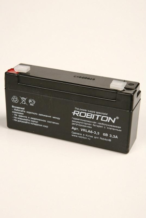 Аккумулятор свинцовый  6в,  3.3Ач, Robiton VRLA6-3.3, 124*33*60мм