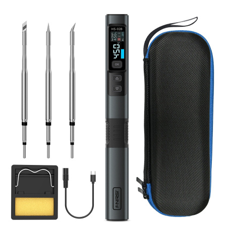Паяльник Fnirsi HS-02B, кабель USB Type-C, блок питания PD 100W, жала C210 I+IS+K, сумка-чехол