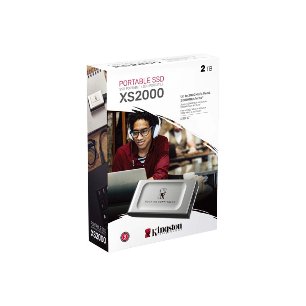 Твердотельный накопитель/ Kingston External SSD XS2000 BOC, 2000GB, Type-C, USB 3.2 Gen 2x2, R/W 2000/2000MB/s, IP55, 70x33x14mm, Silver (60 мес)