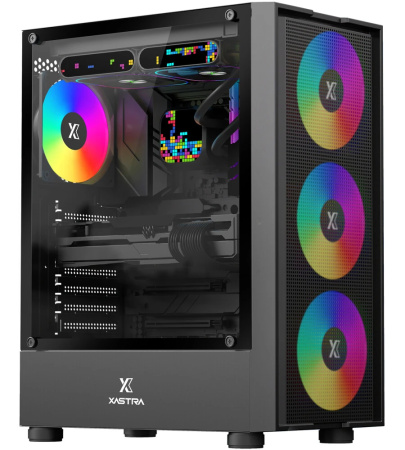 Корпус ATX Б_БП XASTRA A301 4FRGB  Black (USB3.0,Audio,TG,черный,Mesh,4х120мм FRGB,CPU Cooler до 160мм, VGA до 290мм)[A301-BK-FC120FRGB-4F-GL]