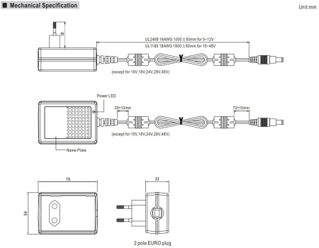 Блок питания сетевой,  5в,  4а, 20вт, 5.5*2.1мм (+), сетевая вилка, Mean Well GST25E05-P1J