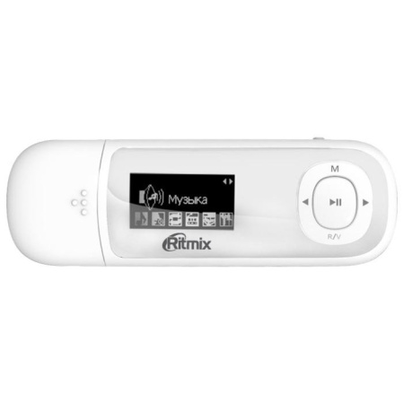 Плеер-MP3 RITMIX RF-3450 4Gb Белый 1",FM,диктофон,MP3,WMA,WAV,MicroSDHC до 16Gb,до 10ч,клипса Плеер-MP3 RITMIX RF-3450 4Gb Белый 1",FM,диктофон,MP3,WMA,WAV,MicroSDHC до 16Gb,до 10ч,клипса