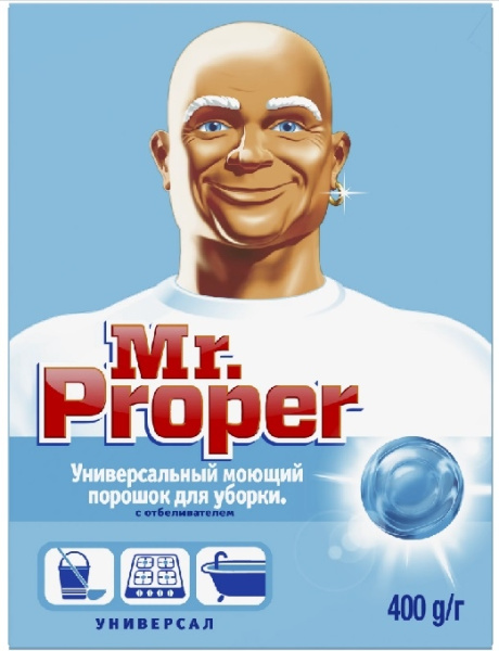 Средство для мытья пола Mr.PROPER с отбеливателем, порошок 400гр