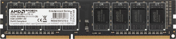 Память DDR3 4Gb 1600MHz AMD R534G1601U1S-U RTL PC3-12800 CL11 DIMM 240-pin 1.5В Ret