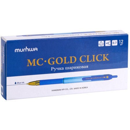 Ручка шариковая MunHwa MC-GOLD 0,7мм., масляная, синяя, автомат, грип (GC07-02)