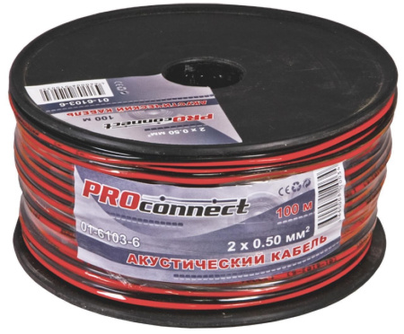 Кабель акустический 2*0.5мм2, PVC CCA, красный+черный, метражом, ProConnect ШВПМ 01-6103-6