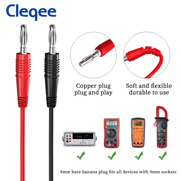 Тестовые провода Cleqee P1039, banana-захват, 500в, 5а, черный+красный