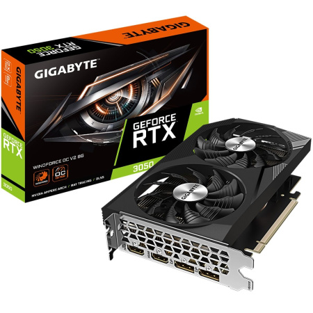 Видеокарта GeForce RTX3050 Gigabyte WINDFORCE OC V2 8Гб GDDR6, 128bit,2HDMI, 2DP (GV-N3050WF2OCV2-8GD) ret