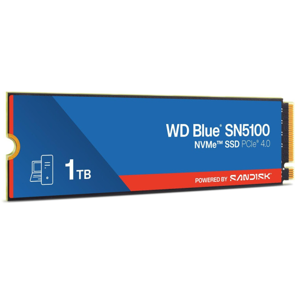 Твердотельные накопители/ WD SSD Blue SN5100, 1000GB, M.2(22x80mm), NVMe, PCIe 4.0 x4, TLC, R/W 7100/6700MB/s, TBW 600, DWPD 0.3 (12 мес.)