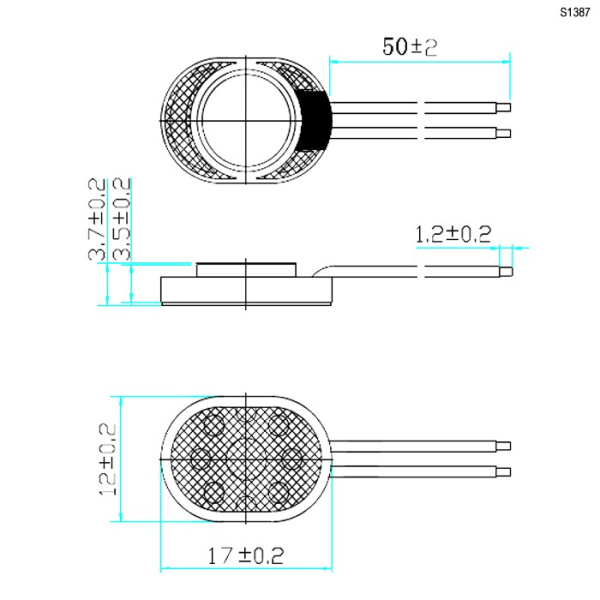 Динамик овальный, 17*12*3.7мм, 8ом, 1вт, с проводами, S1387