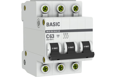 автомат EKF Basic ВА 47-29 3Р 63А (С) mcb4729-3-63C