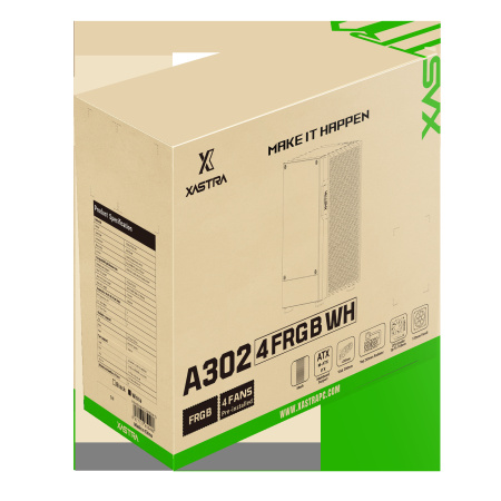 Корпус ATX Б_БП XASTRA A302 4FRGB White (USB3.0,Audio,TG,белый,4х120мм FRGB)[A302-WH-FC120FRGB-4F-GL]