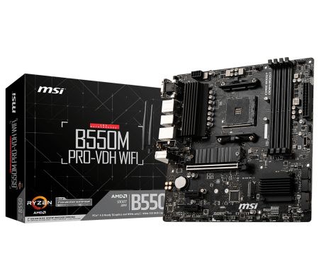 Мат.плата SocAM4 AMD B550 MSI B550M PRO-VDH WIFI (mATX,4DDR4,2M.2,PCI-E16,2PCI-E,DP,HDMI,VGA,PC4400,Wi-Fi)