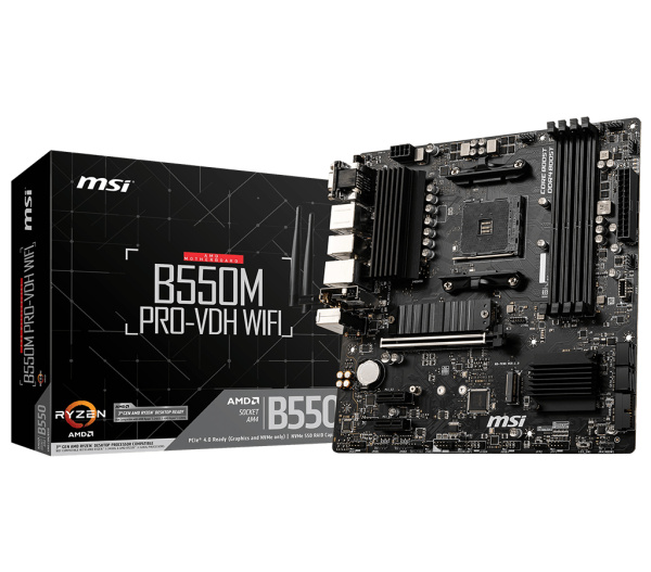 Мат.плата SocAM4 AMD B550 MSI B550M PRO-VDH WIFI (mATX,4DDR4,2M.2,PCI-E16,2PCI-E,DP,HDMI,VGA,PC4400,Wi-Fi)