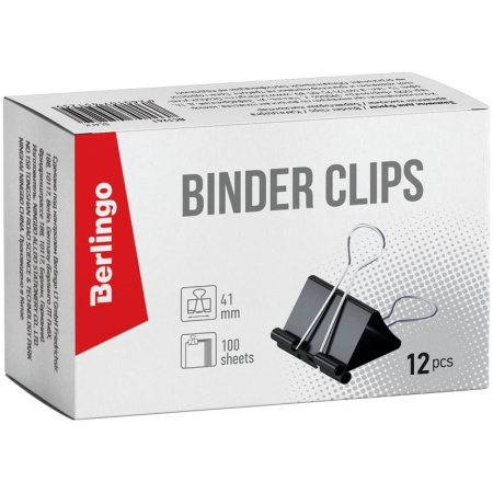 Зажимы для бумаг 41мм. BERLINGO 12шт. черные (BC1241)