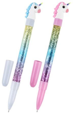 Ручка шариковая ЮНЛАНДИЯ "Единорог", детали ассорти, СИНЯЯ, узел 0,7мм,143791