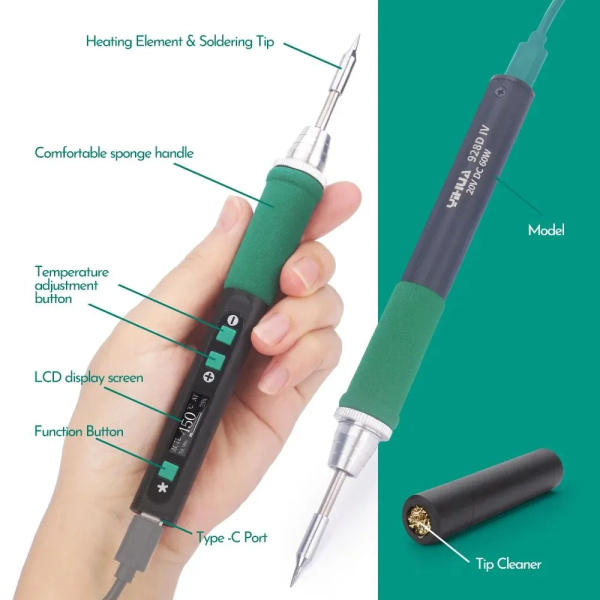 Паяльник Yihua 928D-IV, USB Type-C, PD 60W, жало C235