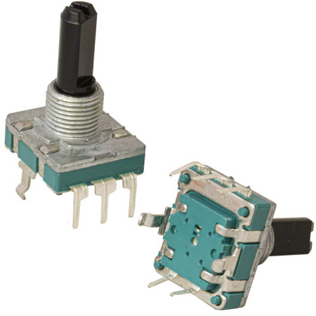 Энкодер инкрементальный PEC16, с кнопкой, вертикальный, 24 импульса, 17.5*15.4мм, вал с лыской